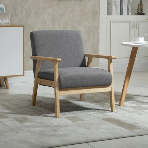 Rootz Armchair in Scandi Design - Accent Chair - Solid Wood - Linen Look - Gray + Natural - 64 cm x 70 cm x 72 cm