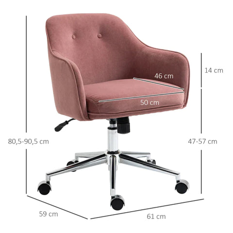 Rootz Office Chair - Desk Chair - Working Chair - Swivel Chair - With Rocker Function - Pink - 61 X 59 X 80.5-90.5 Cm