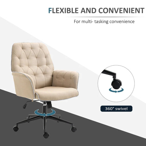 Rootz Office Chair - Swivel Chair - Home Office Chair - Desk Chair - Computer Chair - Work Chair - Beige - 66 x 69 x 89.5-97 cm