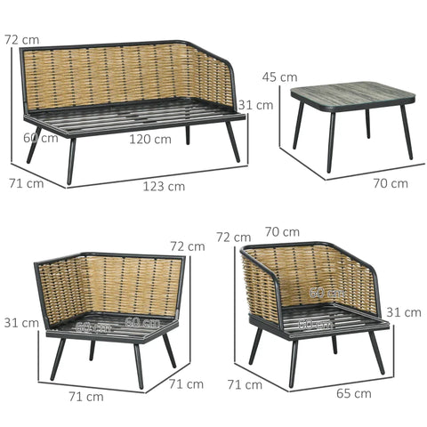 Rootz Garden Furniture Set - For 5 People - Rattan Seating Group With Cushions - Balcony Furniture - Corner Sofa - Armchair - Coffee Table - Grey - 123L x 49W x 47H cm
