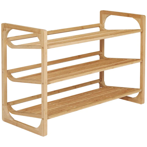 Rootz 3-tier Shoe Rack - Bamboo Shoe - Storage Organizer - Slatted Shelves - Free Standing Shoe - Raised Edges - Shelf Stand - 9 Pairs Of Shoes - Entryway - Hallway - Natural - 76 x 33 x 51 cm