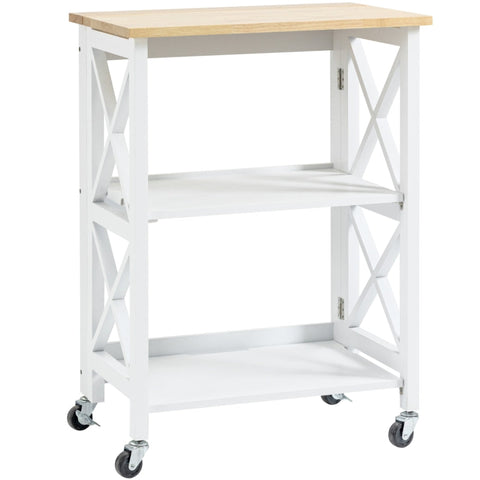 Rootz Kitchen Trolley - Serving Trolley - Kitchen Cabinet - Foldable - MDF/Rubber Wood - White - 60 x 40 x 84 cm