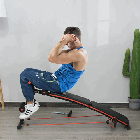 Rootz Sit-Up-Bank – Bauchtrainer – Trainingsbank – Trainingsseile – verstellbar und faltbar – Schwarz/Rot – 137 x 51 x 50–66 cm