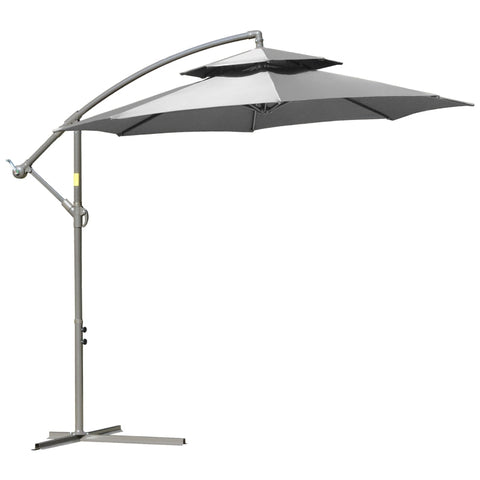 Rootz Cantilever Umbrella - Parasol Cantilever - Parasol - Umbrella - Sun Protection - With Double Roof - Polyester/steel - Light Grey