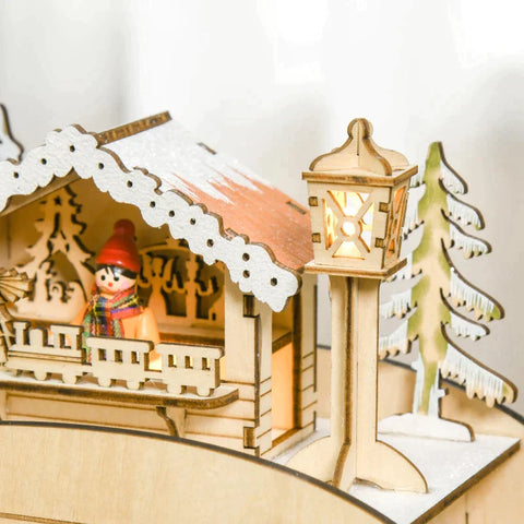 Rootz Weihnachts-Adventskalender – Weihnachtskalender mit LED-Lichtern – mit 24 Schubladenfächern – Weihnachtsdekoration – DIY-Sperrholzplatte – Naturholz – 45 x 10 x 31 cm