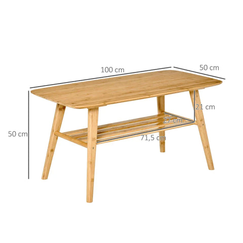 Rootz Coffee Table - Side Table - Bamboo Table - Living Room Table - Table With Shelf - Wood - 100x50x50 Cm