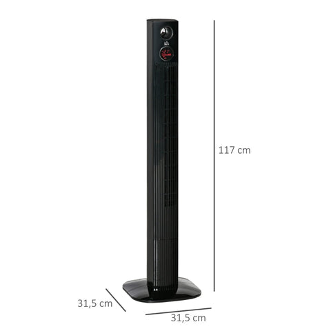 Rootz Tower Fan - Column Fan - Pedestal Fan - With Remote Control - Aroma Diffuser Timer Function - 3 Ventilation Levels - 45w - Black - 31.5 x 31.5 x 117 cm
