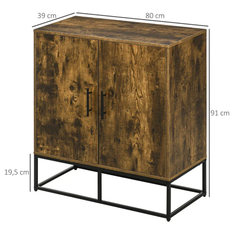 Rootz Sideboard - 2 Doors - 4 Shelves - Industrial Design - Storage Cabinet - Chipboard - Steel - Brown + Black - 80cm x 39cm x 91cm