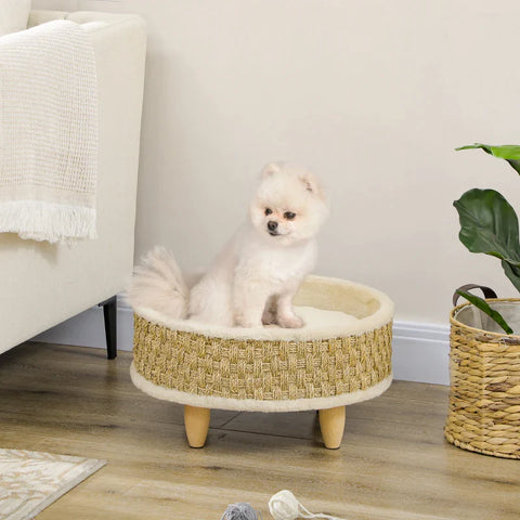 Rootz Pet Bed for Cats and Dogs - Seagrass - Washable Cushion - Beige + Khaki - Natural - 48cm x 48cm x 24.5cm