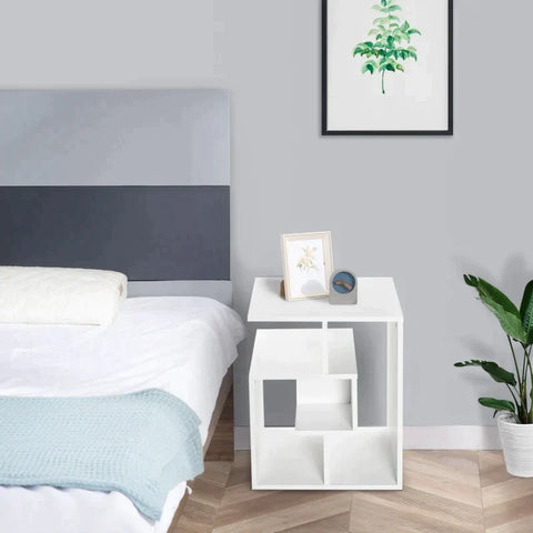 Rootz Side Table - 3-Tier Side End Table - Open Shelves Storage - Coffee Book Magazine Desk - Home - Living Room - White - 45 cm x 40 cm x 55 cm