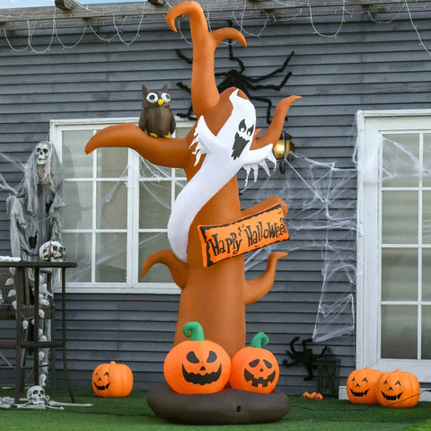 Rootz Halloween Inflatable Tree - Pumpkin Ghost - Halloween Decoration - With LED Lights - 156cm x 107cm x 274cm