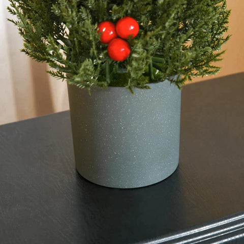 Rootz Christmas Tree - Mini Christmas Tree With Red Berries And Pine Cones - Including Planter - Multicolored - 27 cm x 27 cm x 47 cm