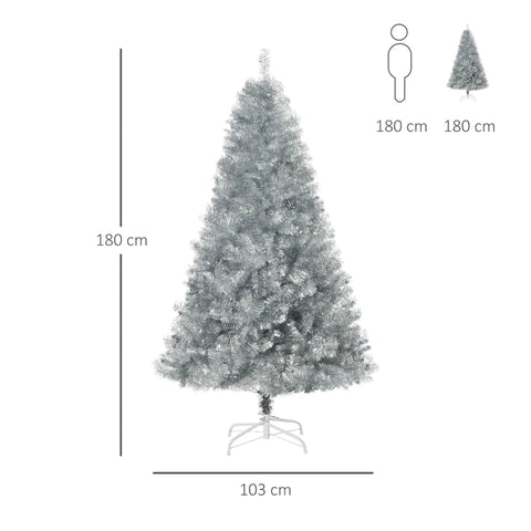 Rootz Kerstboom - Kunstkerstboom - Kerstboom Met 1000 Takpunten - Kerstboomstandaard - Metaal - Zilver + Wit - Ø103 x 180 cm