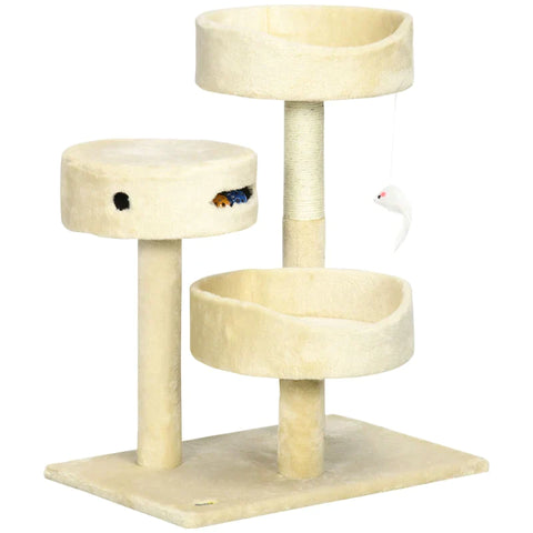 Rootz Cat Scratcher - 2 Cat Beds - Cat Toys and Scratching Posts - Beige - 60cm x 40cm x 70cm