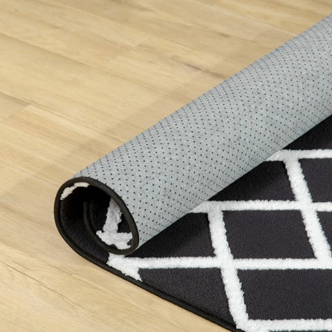 Rootz Diamond Pattern Rug - Carpet - Non-woven Backing - Black + White - 170cm x 120cm x 0.7-0.8cm