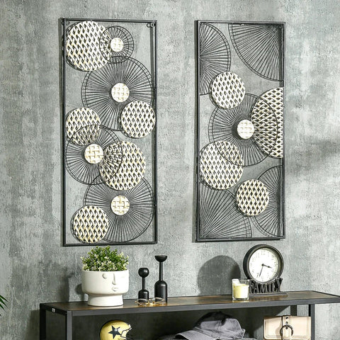 Rootz Metal Wall Decor - 3D Mural Abstract Shapes - Modern Wall Art - Gold + Black - 40L x 90H cm