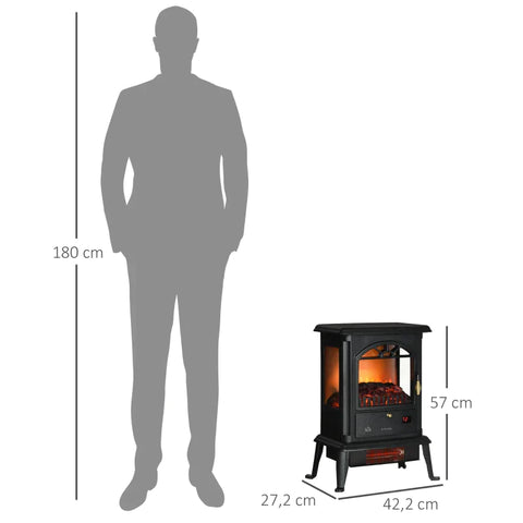 Rootz Elektrokamin – Kamin – realistisches Feuer – Infrarotheizung – bis zu 32 °C – Fernbedienung – Schwarz – 42,2 x 27,2 x 57 cm