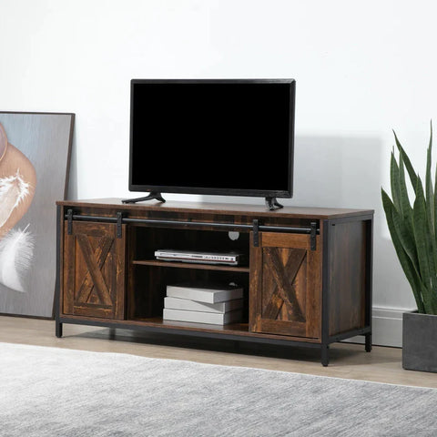 Rootz TV-meubel - TV-meubel Met Schuifdeuren - In Industrieel Design - Spaanplaat - Bruin + Zwart - 120 x 40 x 54cm