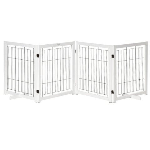Rootz Pet Gate - Houten poort - Hondenpoort - Veiligheidshek - Wit - 305 x 35,5 x 82 cm