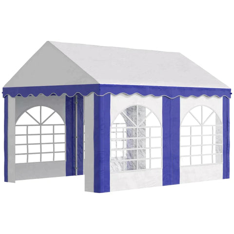 Rootz Party Tent - Beer Tent - Removable Side Walls - Four Large Windows - Steel + Plastic - White + Blue - 4 x 3 m