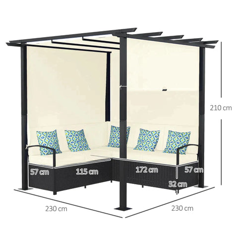 Rootz Gartenmöbel-Set mit Pergola – PE-Rattan – wetterbeständig – abnehmbare Bezüge – 230 cm x 230 cm x 210 cm