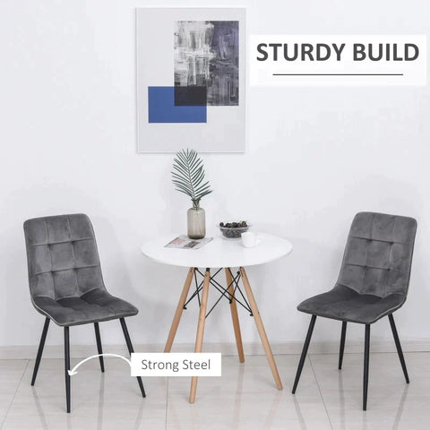 Rootz Set Of 2 Dining Room Chairs - Upholstered Chairs - Kitchen Chairs - Dining Table - Foam Metal - Gray/Black - 45 x 63 x 90 cm