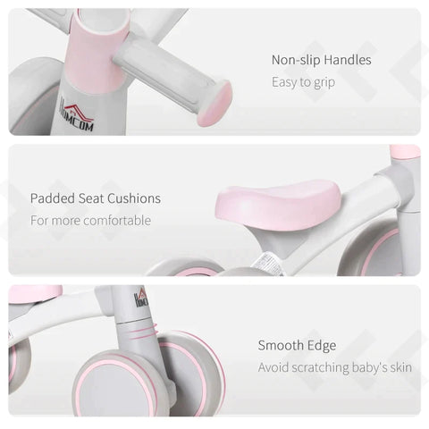 Rootz Children's Balance Bike - Baby Slide Bike With Tpu Wheels - Gifts For Boys/Girls - Toddler Toys - Pink/Grey - 60 x 24 x 37 cm
