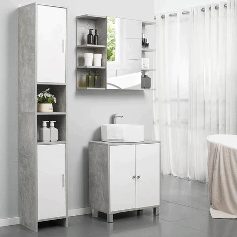 Rootz Bathroom Cabinet - Freestanding Storage Cabinet - Slimline Unit With 2 Cupboards 2 Compartments - Bathroom - Living Room - Bedroom - 30cm x 30cm x 180cm