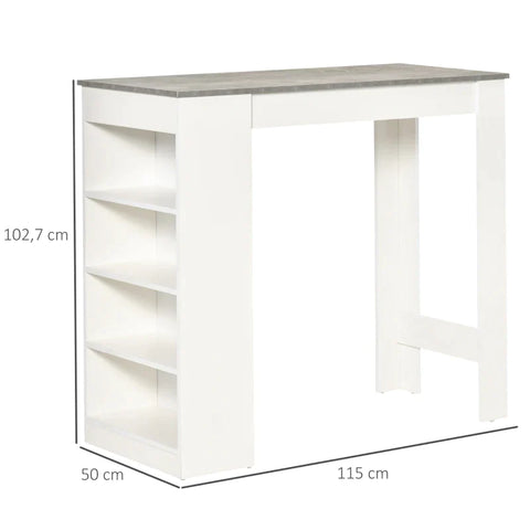 Rootz Compact Kitchen Table - Bar Table - 4-tier Shelf - Grey/White - 115 cm x 50 cm x 102.7 cm