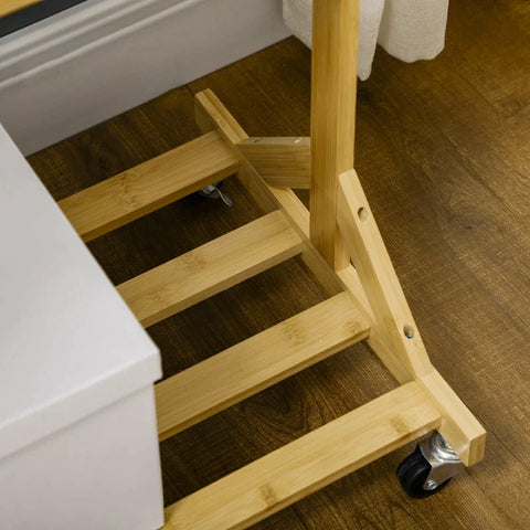 Rootz Kledingrek - Gemaakt van Bamboe - Kapstokhaken - Kledingroede - Broekrek - 1 Plank - 4 Wielen - Naturel - 100L x 37W x 191H cm