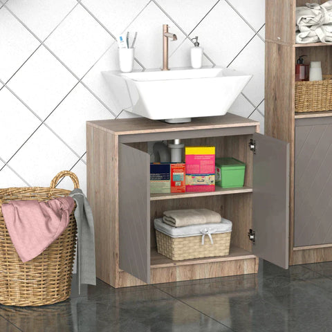 Rootz Cabinet - Washbasin Cabinet - Bathroom Cabinet - Bathroom Furniture - 2 Doors Cabinet - Gray/Oak - 60 x 30 x 59.8 cm