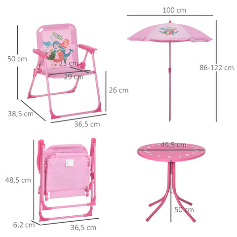 Rootz Garden Table Set For Children - Shark Design - Table - Chairs - Umbrella - Metal - Polyester - Pink - Ø49.5 x 50H cm
