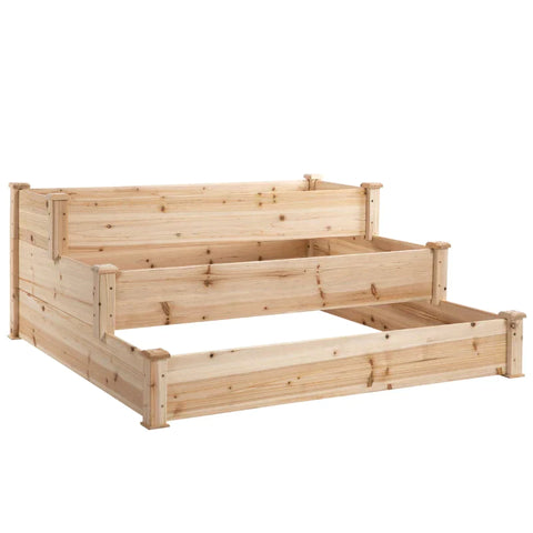 Rootz Verhoogd bed - 3-laags houten tuinbed - plantenbed - kruidenbed - bloemenladder voor balkon en tuin - naturel - dennenhout - 124 x 124 x 56 cm