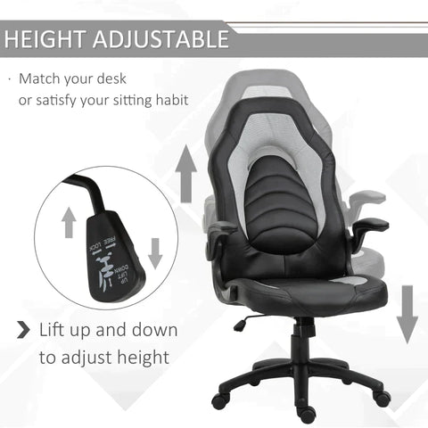 Rootz Gaming Chair - Office Chair - Racing Style Office Chair - Height Adjustable - PU Leather - Gray - 64cm x 68.5cm