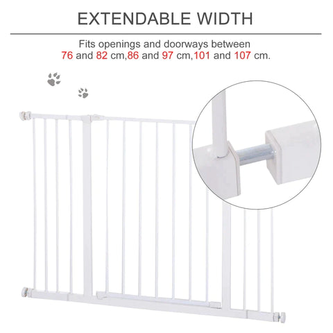Rootz Pet Safety Gate - Door Gate - Stair Gate - Dog Barrier Gate - Protective Door - Metal - White - 76-107 x 76 cm