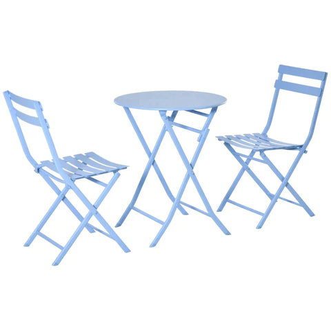 Rootz 3 Piece Garden Set - Bistro Table Set - Chairs - Rotary Table - Metal - Light Blue - Ø60L x 71H cm