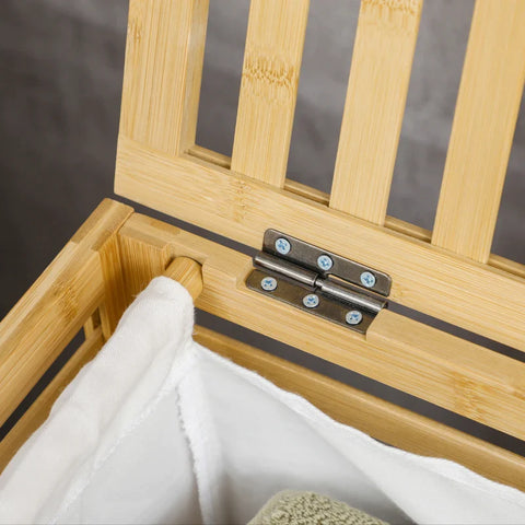 Rootz Bamboo Laundry Basket - Removable Laundry Bag - Washing Machine - Water Resistant - Non-woven Fabric - Natural + Beige - 50L x 36W x 60H cm