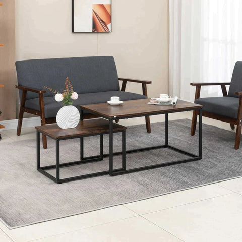 Rootz Salontafel - Set Van 2 Salontafel - Theetafel - Snacktafel - Industrieel Design - Spaanplaat/Staal - Zwart/Bruin - 90cm x 48cm x 49cm