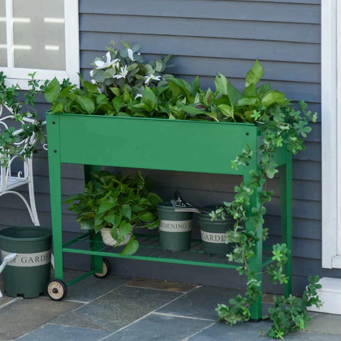 Rootz Raised Bed - Garden Bed - Garden Planter Bed - Flower Box - With Wheels And Shelf - Metal Plastic - Green - 104 x 39 x 80 cm