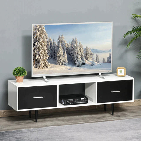 Rootz TV Cabinet - TV Stand - TV Table - Storage Cabinet - Cabinet - White/Black - 140 x 30 x 42 cm
