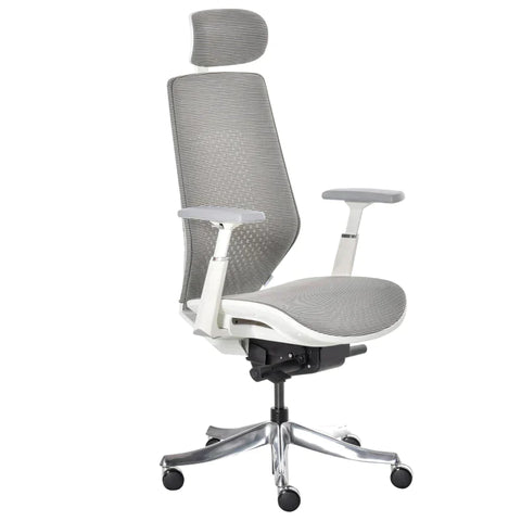 Rootz Office Chair - Swivel Office Chair with Adjustable Headrest - Foam - Nylon - Polyester - Light Grey - 65 x 68 x 117-125 cm