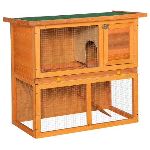 Rootz Small Animal Hutch - Rabbit Hutch - 2-Tier Rabbit Hutch - Wooden Guinea Pig Hutch - Double Decker Pet Cage - Run with Sliding Tray - Yellow + Green - 90cm x 45cm x 80cm