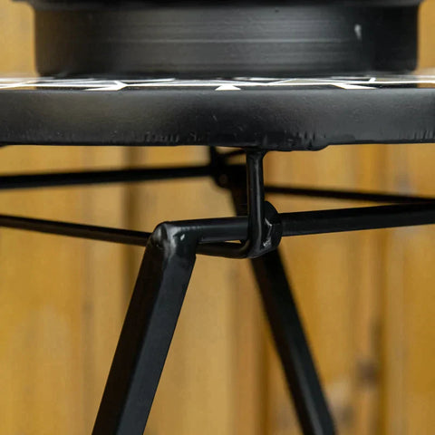 Rootz Plant Stand - Flower Stand - Plant Holder - Foldable Round - Metal/Ceramic Tile - Black/White/Yellow