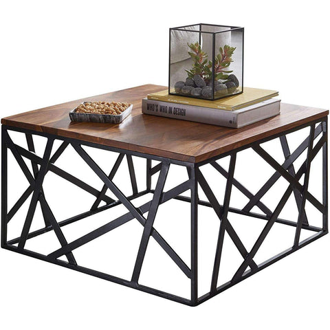 Rootz Industrial Coffee Table - Metal Frame - Living Room Table - Wood - 60 x 35 x 60 cm