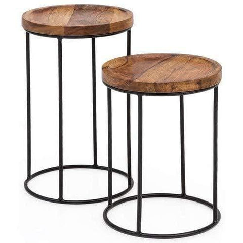 Rootz Side Tables - Nest Tables Solid Wood - Brown - 30.5 x 54 x 30.5 cm