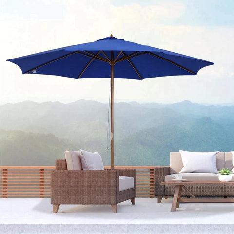 Rootz Wooden Parasol - Garden Parasol - Wooden Garden Parasol - Wooden Balcony Parasol - Parasol - Blue - 3m