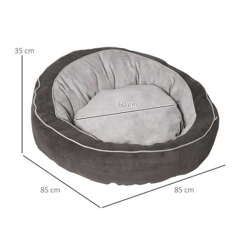 Rootz Hondenbed - Hondenmat - Hondenkussen - Hondenmatras - Rond Huisdierbed - Hondensofa - Huisdierbed voor Honden Katten - Linnen Polyester - Donkergrijs + Creme Wit - 85 x 85 x 35 cm
