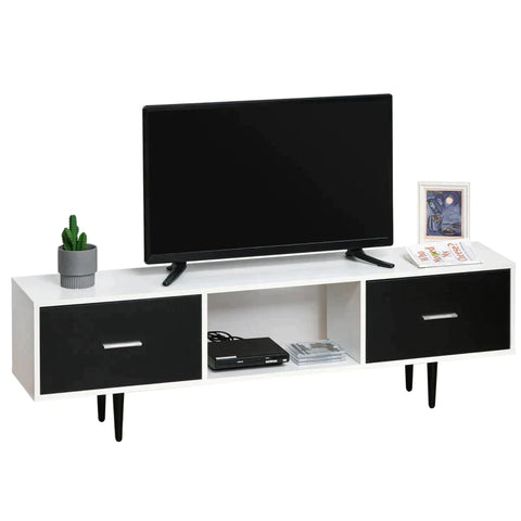 Rootz TV Cabinet - TV Stand - TV Table - Storage Cabinet - Cabinet - White/Black - 140 x 30 x 42 cm