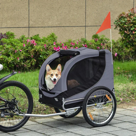 Rootz Pet Bicycle Trailer - Bicycle Trailer - Dog Trailer - Foldable - Universal Hitch - Trailer - Steel/Polyester - Grey/Black - 130 X 73 X 90cm