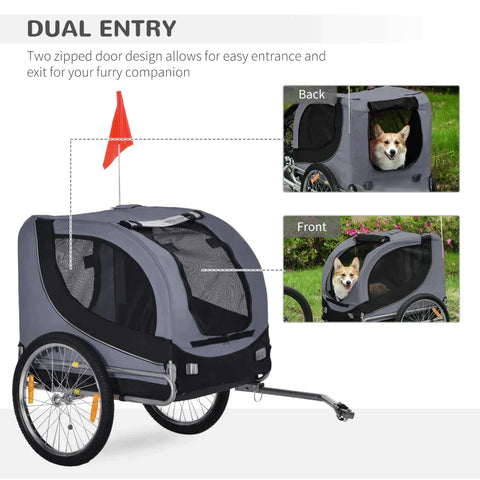 Rootz Pet Bicycle Trailer - Bicycle Trailer - Dog Trailer - Foldable - Universal Hitch - Trailer - Steel/Polyester - Grey/Black - 130 X 73 X 90cm